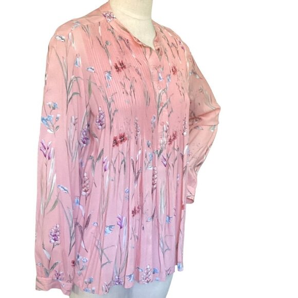 Sundance Floral Half-Button-Front Pinch Pleat Bodice Tunic Top Sz M Pink 108K - Picture 2 of 7